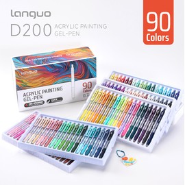 languo Acrylic Gel Pens for Coloring, 90 Colors Click Acrylic Paint Pens Set with 0.7mm Tip for Adult Coloring, Colored Gel Pens for Black Paper, Rock, Glass, Fabric, DIY and Art Crafts Supplies