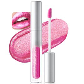 Wugbc Rose Pink Glitter Lip Gloss Metallic Liquid Lipstick, Long Lasting Moisturizing Transfer-Proof Shimmer Lip Gloss for Women | Lightweight Non-Sticky Highly Pigmented Lipcolor for Everyday Wear