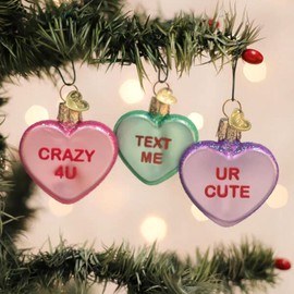 Old World Christmas Conversation Heart Ornaments Gift Box Set/3