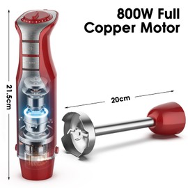 Blackcow Immersion Blender,800W Electric Hand Blender with 6-Speed&Turbo,Stainless Steel Corded Hand Mixer for kitchen,3D 4-Blade（Red)