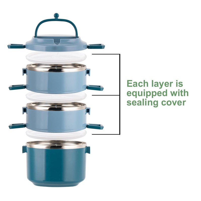 SANQIAHOME 3 Tier Stackable Stainless Steel Lunch Box Sealed(blue, 3