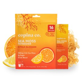 Copina Co.Organic Irish Sea Moss Refresher for Gut Health and Immune Support | 200mg | Citrus Blossom Flavor | On-The-Go | 16 ct Pouch