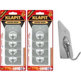KLAPiT Super Hook - Heavy-Duty Adhesive Wall Hooks, Holds Up to 11 lbs, Waterproof, No Damage, Easy Install on Tile, Wood, Stone, Glass & Metal - Made of Steel (Silver, 8pc)