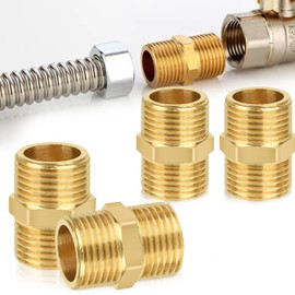 4 Pcs 1/2" Male to 1/2" Males, Thread Brass Hex Nipple Connector Pipe Fittings Straight Pipe Hex Fitting Males Thread Connector Male for Pipe Connecting Conversion