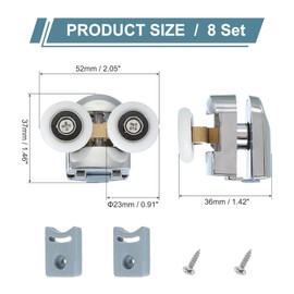 uxcell 23 mm Shower Door Rollers, Double Shower Door Runners Wheels Pulleys Guides Plastic Top Wheels with Anti-Collision Block & Screws for Glass Doors 4-6mm Silver 8 Pcs