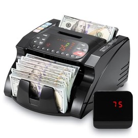 Money Counter Machine Automatic Advanced Counterfeit Detection Bill Counter, Dollar, Euro UV/MG/IR Cash Identifiable Counterfeit 1000 Bills Per Min, Black