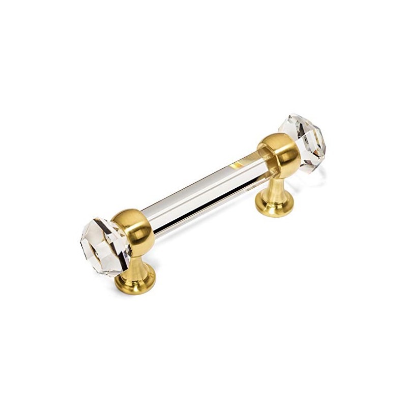 Cosmas 6393BB-C Brushed Brass with Clear Glass Cabinet Handle Pull