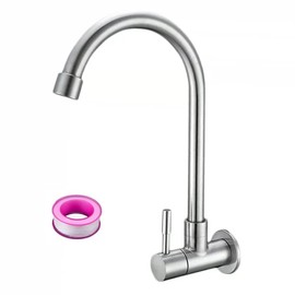 Cooltens Wall Faucet, Stainless Steel Single Lever Wall Mounted Faucet Horizontal Faucet Kitchen Hand Wash Bathroom Faucet No Corrosion