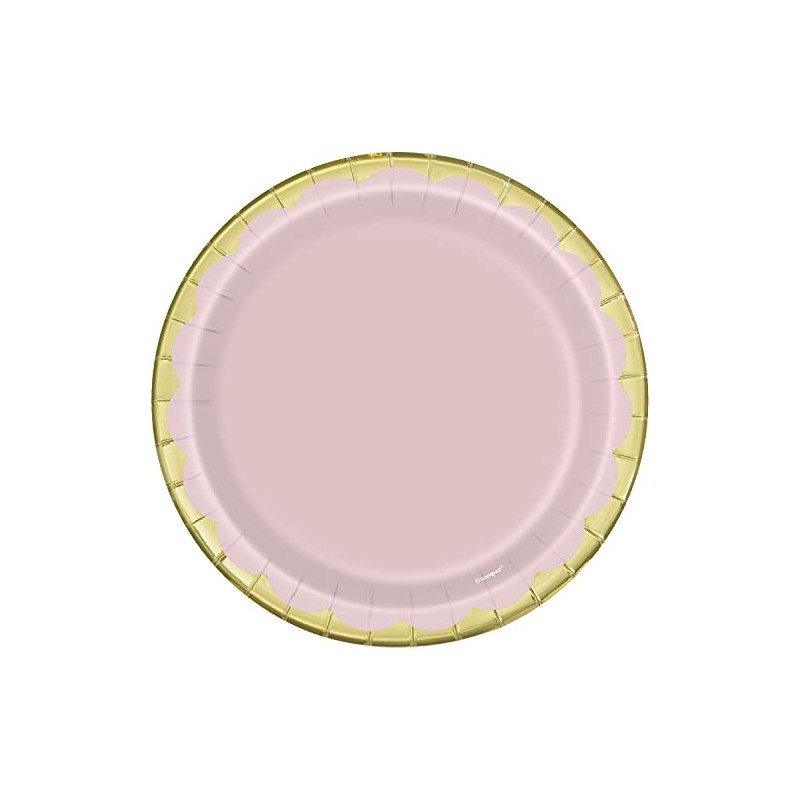 Unique 78464 Paper Plates-18 cm-Pastel Pink & Gold-Pack of 8