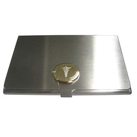 Kiola Designs Gold Toned Etched Oval Medical Caduceus Symbol Business Card Holder