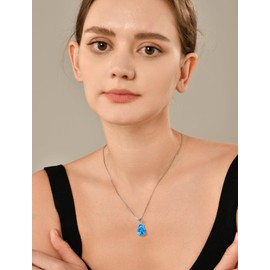 YL Birthstone Necklace 925 Sterling Silver Lily Pendant March Birthstone Aquamarine Teardrop Necklace Jewellery Gifts for Women Mum Wife