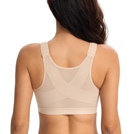 Lemorosy Posture Bra Full Coverage Front Closure Wirefree Unpadded Back Support Bra(Beige,36C)