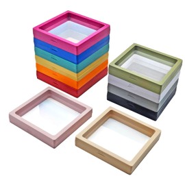Itutoo 12PCS 3D Floating Frame Display Stand, Jewelry Case, Gift Box, Ornament Organizer, Small Travel Jewelry Box, PE Film Anti-Oxidation, Suspended Display Box Stackable (Mixed Color, 4.33*4.33)
