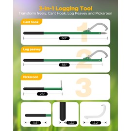 HOTYELL Steel Cant Hook Logging Tool, Log Peavey and Pickaroon, One Tool with Three Functions, Used as Log Roller, Log Lifter and Hookaroon for for Dragging and Stacking Logs (60'')