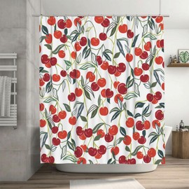 Ohocut Cherry Shower Curtains, Allover Fruits Shower Curtain Cute Bright Colorful Design, Green Leaves Plant Boho Shower Curtains for Bathroom, Waterproof Fabric Decorative Bathroom Shower Curtain