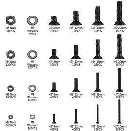 1500 Pcs Flat Head Hex Socket Head Cap Screws Bolts and Nuts and Washers Assortment Kit, M2 M3 M4 M5 Alloy Steel Countersunk Head Screws Nuts and Bolts and Flat Washers Set