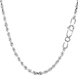 Sterling Silver Rhodium Plated Diamond Cut Rope Chain Necklace, 2.9mm, 20"