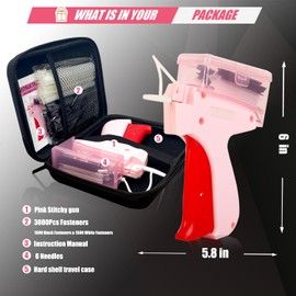 Stitch Gun for Clothes, Tagging Gun Quick Clothing Fixer - Micro Hemming Sewing Fastener Tool Kit Includes EVA Travel Case, 3000 Fasteners, 6 Needles, Mini Stitch Tagging Gun for Home (Pink)