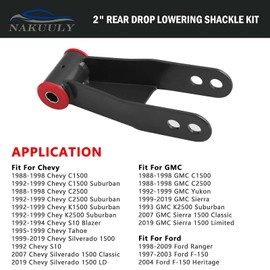 Nakuuly 2" Rear Drop Lowering Shackle Suspension Kit Compatible with 1988-1998 Chevy & GMC C1500/C2500 1988-2019 Silverado Sierra 1500 Replaces # 410520