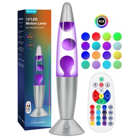 17 Colors Changing Liquid Motion Lamp with Remote: 13.5" Purple LED Night Light for Kids Adults - Relaxing Table lamp for Bedroom Office - Glitter Mood Lighting for Home Decor Christmas Decorations