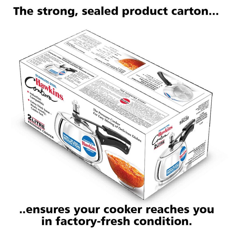 Hawkins 2 Litre Contura Pressure Cooker, Stainless Steel Inner Lid