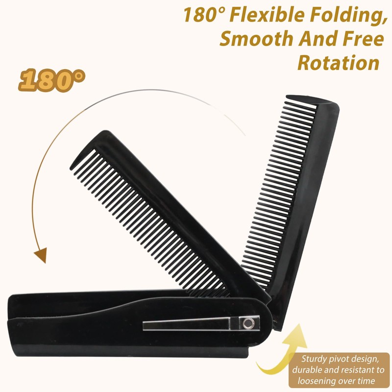 Black Folding Comb for Hair & Beard Grooming, Portable Pocket