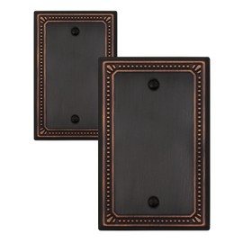 ZILLSEA Metal Wall Plates, Switch Plates and Outlet Covers, Decorative Pearl Design (1 Blank 2PK, Aged Bronze, Midsize)