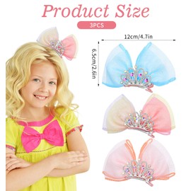 Princess Hair Accessories - 3-Piece Crowns & Barrettes with Rhinestone & Glitter Details for Girls' Birthday Parties, Princess Dress Up Costume