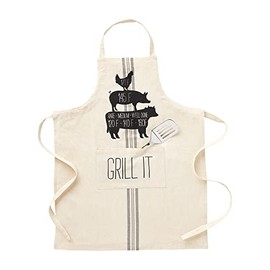 Mud Pie 34" x 27" 12" Spatula, Apron Set, CREAM
