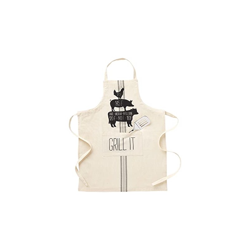 Mud Pie 34" x 27" 12" Spatula, Apron Set, CREAM