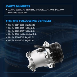 YOMALL 22285C AC Compressor AC Compressor with Clutch Fits for 2014-2018 Impala, 2013-2015 Malibu, 2014-2017 Regal 2.0L 2.4L 2.5L, Air Conditioning Compressor Replace OE 22947668, 23314082