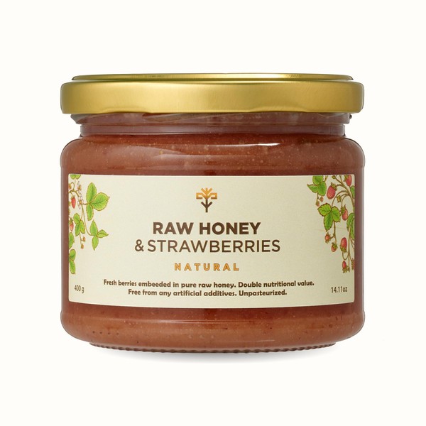 Earthbreath roher Honig mit Erdbeeren - 100 % natürliche frische