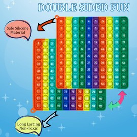 Pack of 2 Pop It Toys, Fidget Toys, 1 x 1 Learning Game, Pop It, 100 Numbers Push Bubble Pop Toy, Stress Relief, Sensory Toy, Rainbow Multiplication Board, Educational Toy for Children, Education