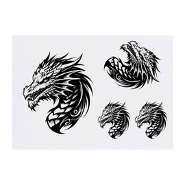 4 x 'Fierce Dragon' Temporary Tattoos - Water Resistant, Skin-Safe, Non-Toxic Transfers, Mixed Sizes (TO00073216)