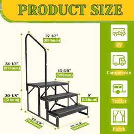 HECASA RV Steps with Handrail - Portable RV Entry Steps for Camper Trailer Porch w/Side Load Hand Rails
