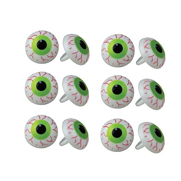 Oasis Supply Halloween Cupcake Topper Rings for Kids, Scary Green Bloodshot Eyeballs, 12 pack