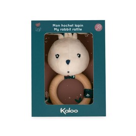 Kaloo - K'Doux K216000 Baby Teether - FSC Wood Ring - Plush Rabbit with Bell - Stimulates the Senses - Natural Motif - From Birth