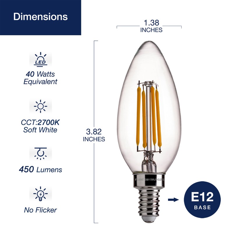 FLSNT 40W Equivalent LED Candelabra Bulbs, Dimmable LED Chandelier Bulbs,