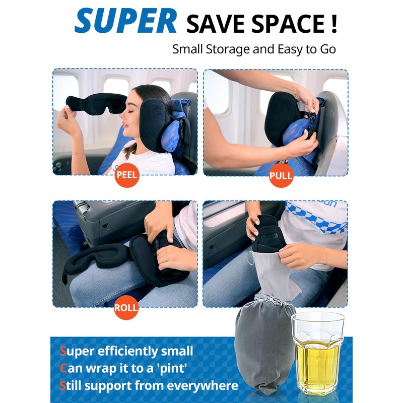 SARISUN Travel Pillow, Upgrade Airplane Pillow for Long Flight, 360°