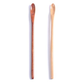 SITEDAN Muddler Spoon Wooden Long Spoon Stirring Stick Coffee Spoon Teaspoon Muddler Set (2pcs)