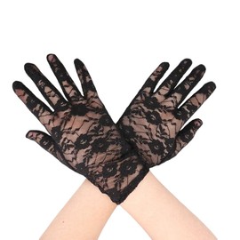 Women Short Elegant Lace Gloves, Ladies Floral Lace Gloves Vintage Opera Gloves for Evening Wedding Tea Party