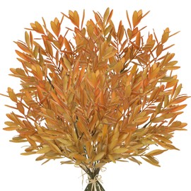 Arborus 5 Stems Artificial Fall Greenery – 14.6" Olive Leaf Stems for Autumn Floral Arrangements, Thanksgiving Centerpieces, Fall Decor Bouquets, Rustic Orange