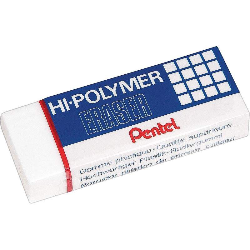 Pentel Super Hi-Polymer Eraser, Large, Nonabrasive, White (PENZEH10)