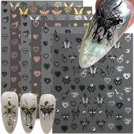 3D Butterfly Heart Nail Stickers Y2k Nails Stickers Bronzing Gold Silver Butterfly Nail Art Stickers for Nail Designs Liquid Butterfly Stickers for Nails Butterflies Nail Decals for Nail Art Supplies
