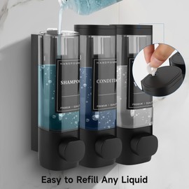 MEKOTRIN Soap Dispenser, Shampoo and Conditioner Dispenser, Shower Soap Dispenser for Bathroom, Kitchen，5 Colors (Black, 3x300ml)