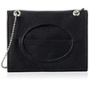 HIIERO ID Card Holder Oval Window Leather with Metal Chain