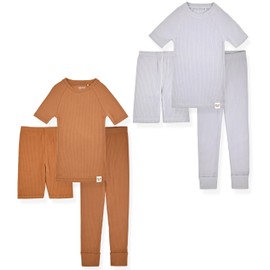 Sleep On It Rib Knit Girls Pajama Sets Pajamas for Boys and Girls - 100% Organic Multipack Rib Knit Cotton Sleepwear