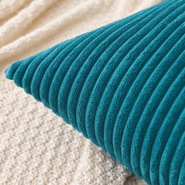 MIULEE Pack of 2 Teal Corduroy Pillow Covers Soft Boho Striped Throw Pillow Covers Set Decorative Square Cushion Cases Pillowcases for Sofa Bedroom Couch 16 x 16 Inch