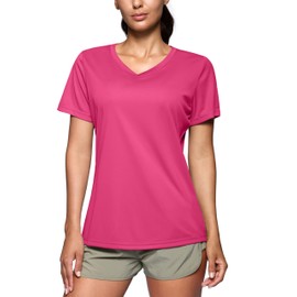 SANTINY Women's V Neck Short Sleeve Shirts Uv Protectioin Moisture Wicking Hiking Workout Athletic T Shirts for Women (Rose_S)