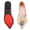 Hxlber Apricot Flats for Women Pointed Toe Bow Embroidery Ballet